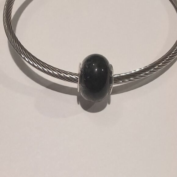 Silver Black and White "Crushed Glass" Charm for‎ Pandora Style Bracelet - Picture 2 of 6